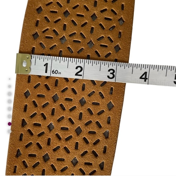 Anthropologie Tapered Eyelet Laser-cut Suede Leather Belt Mustard Gold - Picture 8 of 9